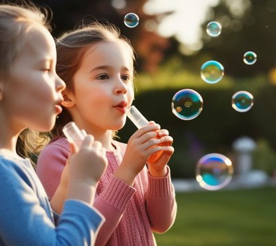 Children playing with bubbles