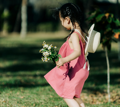 girl excited with bunch of flowers