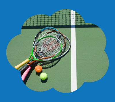 tennis racquets and tennis balls on court