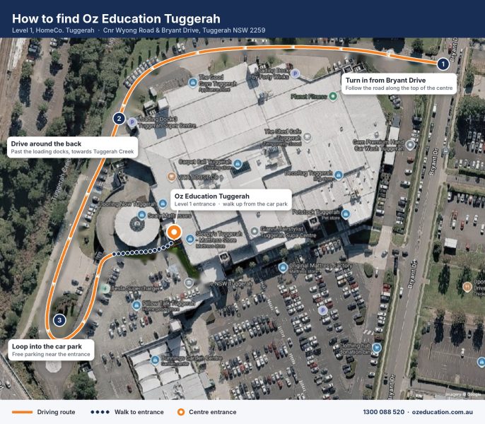 oz-education-tuggerah-how-to-find-us map of car park